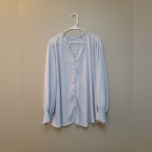 Maurices Light Blue Flutter Button Down with Cinch Wrist Blouse Size 4X